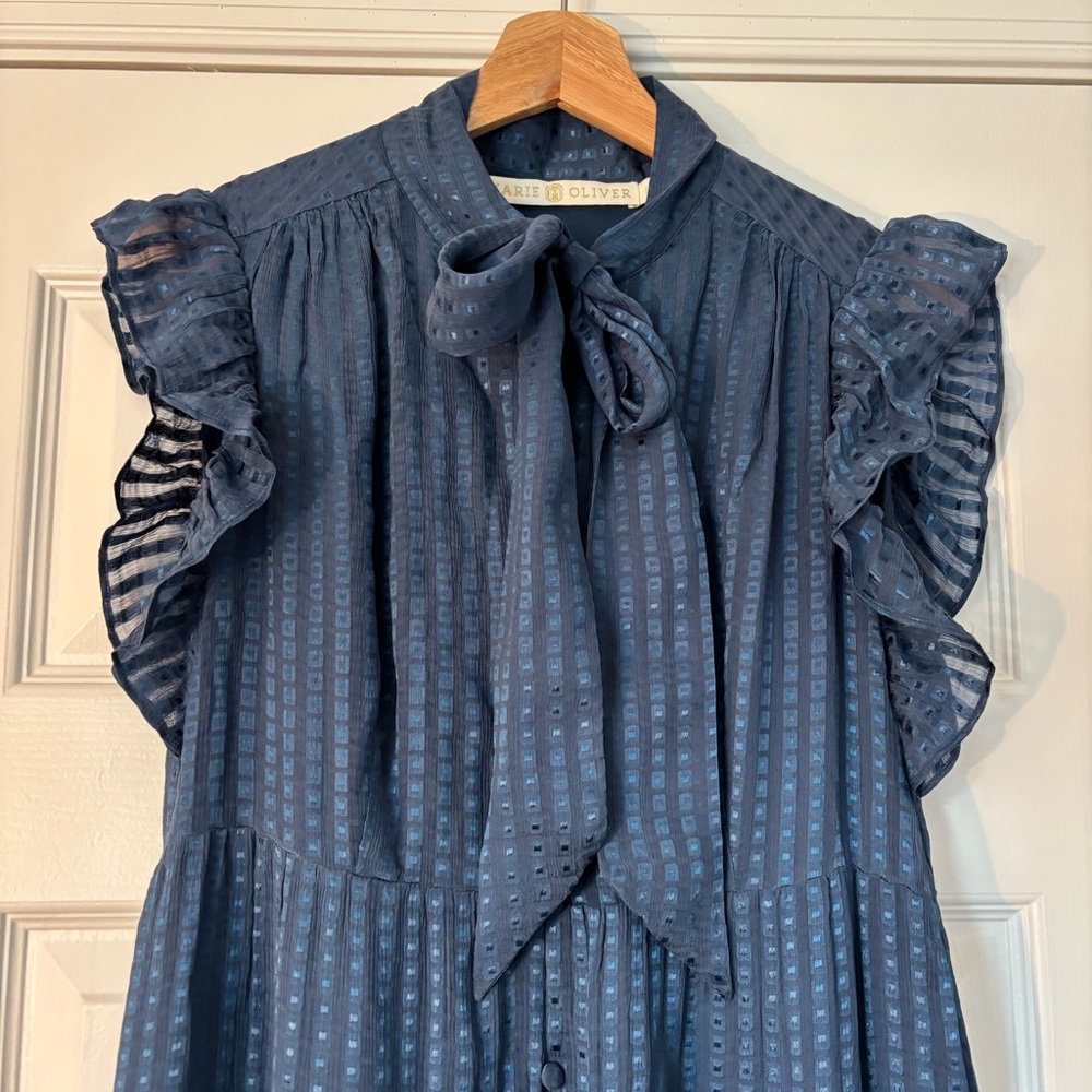 Marie Oliver Kylee Dress Navy Ocean Maxi Dress Frill Ruffle Bow Feminine S Chic - Picture 5 of 10